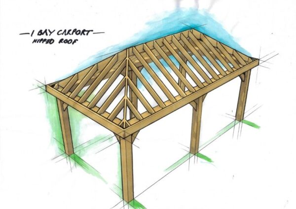 1 Bay Car Port Hipped Roof