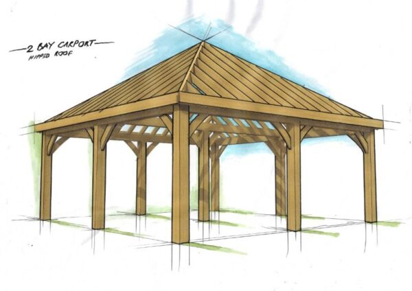 2 Bay Car Port Hipped Roof