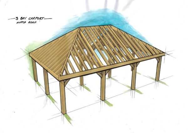 3 Bay Car Port Hipped Roof