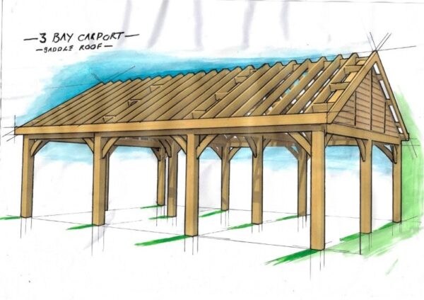 3 Bay Car Port Saddle Roof